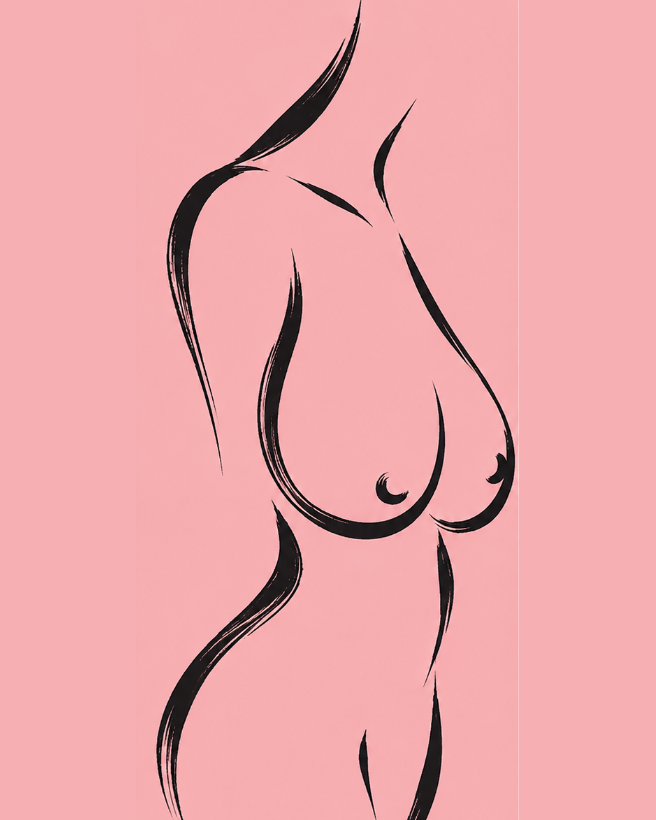 Illustration of the before appearance in a breast reduction comparison